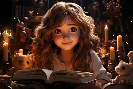 微笑看书的女生背景图片