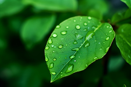 雨滴叶子绿叶上的水滴背景