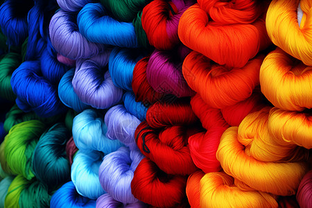 堆积的彩色纤维纺织线图片