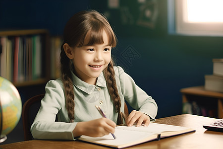 课堂上认真学习的小女孩图片