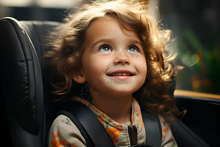 一个小女孩坐在汽车座椅上图片