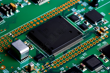 微处理器及电子元件的电路板特写图片