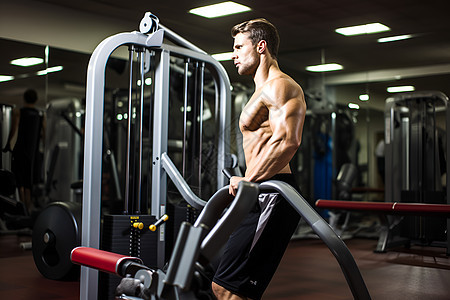 健身房肌肉训练的男子图片
