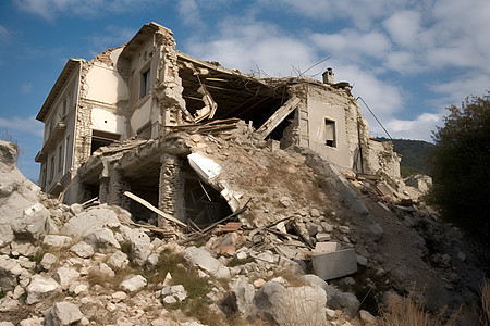 自然灾难摧毁的房屋建筑图片