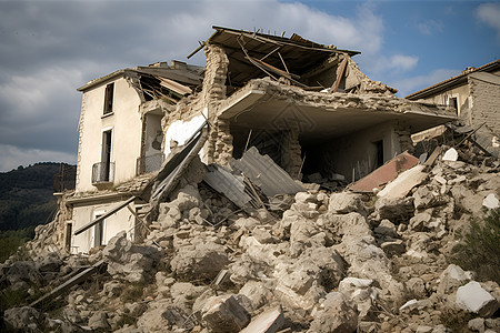 地震摧毁的房屋建筑图片素材