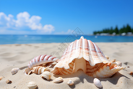 沙滩烧烤阳光下的贝壳背景