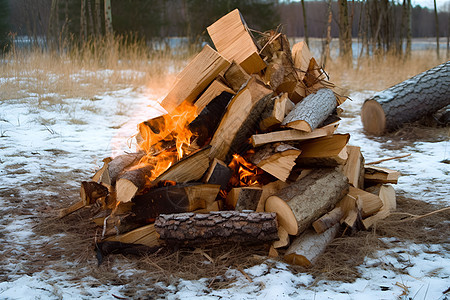 冬季取暖的柴火图片