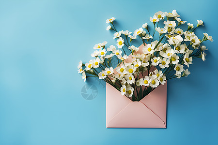 粉色封信中的雏菊花束图片