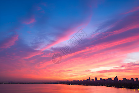 夕阳余晖下的城市图片