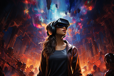 女人戴着VR眼镜图片