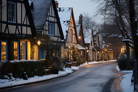 冬夜雪景下的街区图片