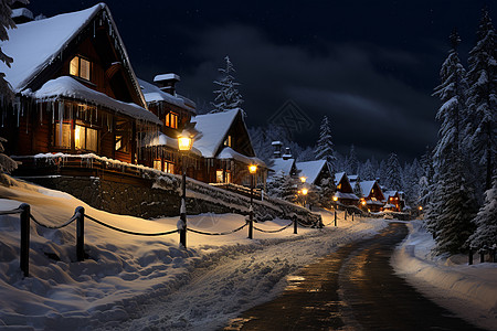 雪景冬夜冬夜木屋背景