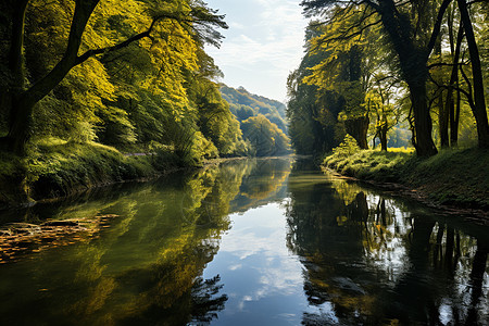 秋日林间的水流图片