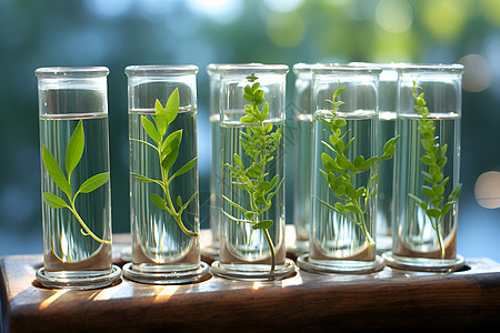 阳光之下的植物玻璃花瓶高清图片