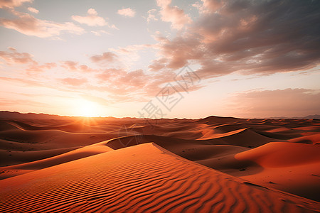 沙漠中落日余晖图片