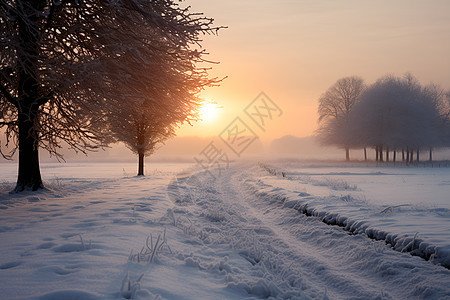美丽冬日的田野景观背景图片