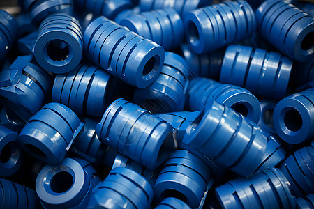 蓝色塑料软管堆叠高清图片