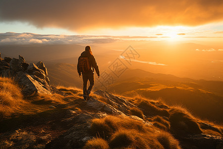 夕阳余晖下的男子背景图片