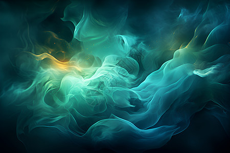 微风中飘荡的绿蓝色烟雾图片