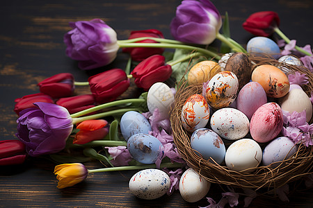 复古传统节日复活节彩蛋与美食图片