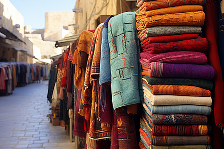 多彩街景以色列的纺织展示图片