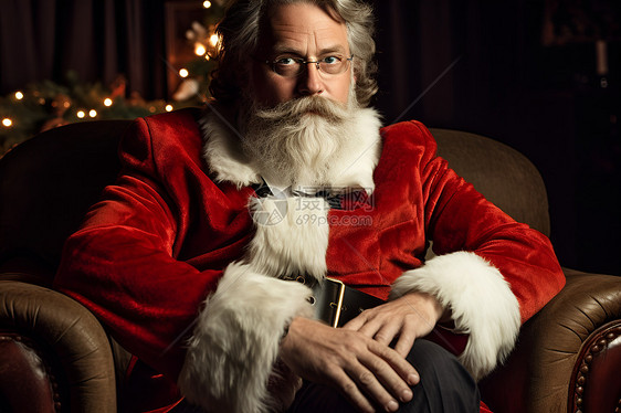圣诞老人坐在椅子上图片