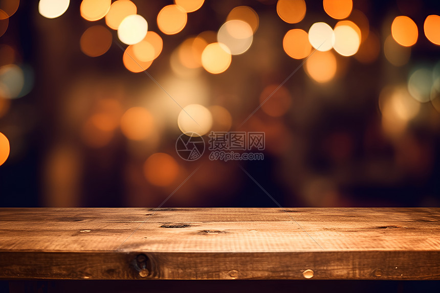 木桌与闪烁的光线图片