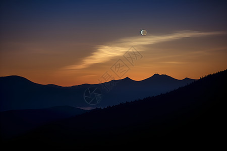 夜晚月亮山脉上的星月背景