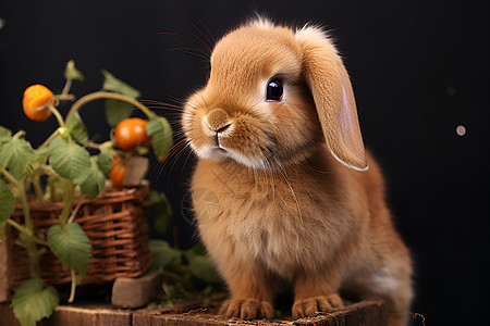 小兔子坐在木箱上图片