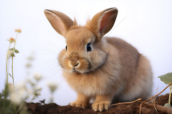 小兔子与花草共舞图片