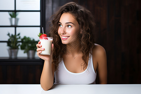 美女拿着一杯饮品背景图片