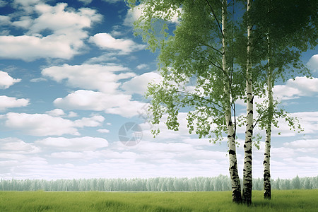 草地上的一棵树与天空图片