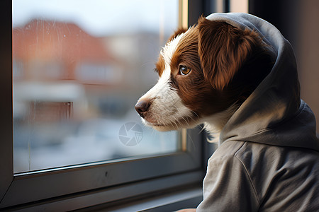 窗前孤独的小狗图片