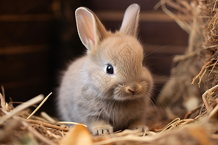 小兔子在稻草堆上图片