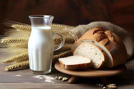营养面包和牛奶图片