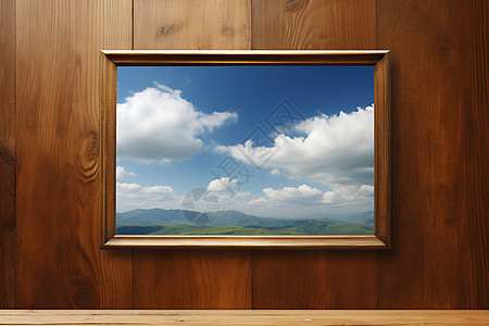 墙上的蓝天山脉挂画背景图片