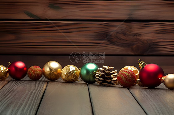 木板上的圣诞装饰品图片
