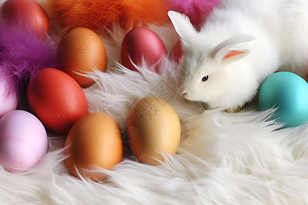 地毯上的彩蛋和兔子背景图片