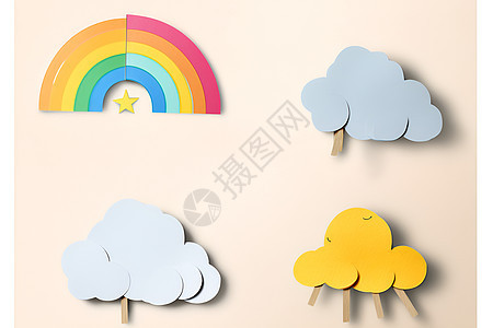 丰富多彩的彩虹云朵剪纸图片