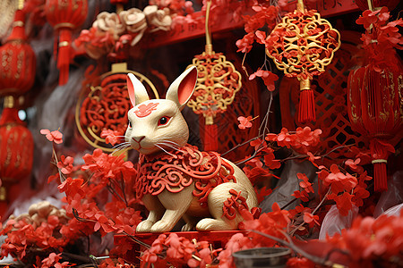 红色兔年春节装饰背景图片
