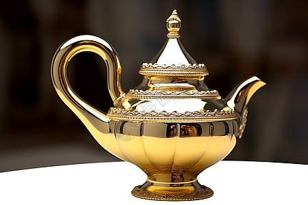 桌子上的金色茶壶背景图片
