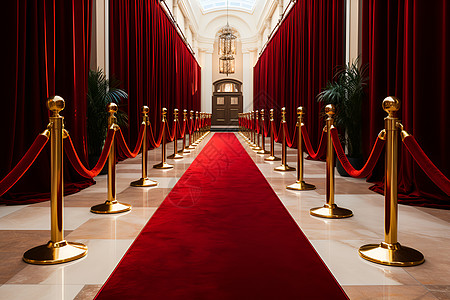奥斯卡红毯金色栏杆和红色地毯背景