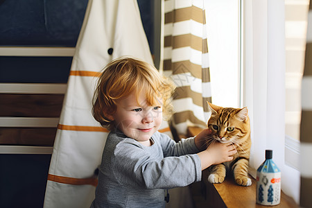 孩子和猫抱着猫的可爱儿童背景