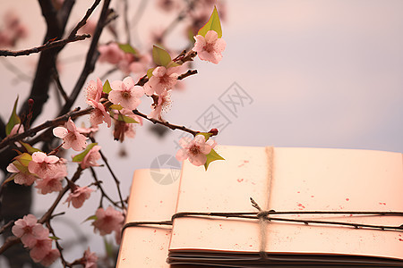 粉花树下的书图片
