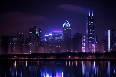 夜晚的芝加哥湖畔图片