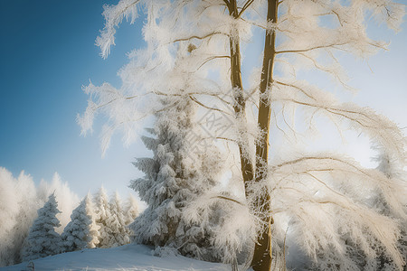 冬季几棵白树背景图片