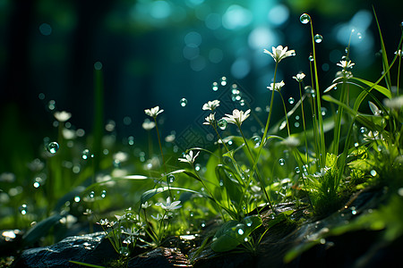 雨水绿草微光背景