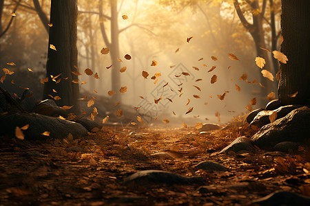 落叶飞舞的森林图片