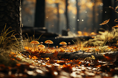 森林中的秋叶图片