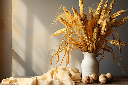 花瓶里的小麦背景图片